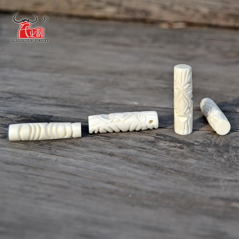 

4PCS New Zealand Maori Yak Bone Carved Bead DIY Scatter Beads Handmade Cylindrical Beads for jewelry making 7X28mm Hole 2mm