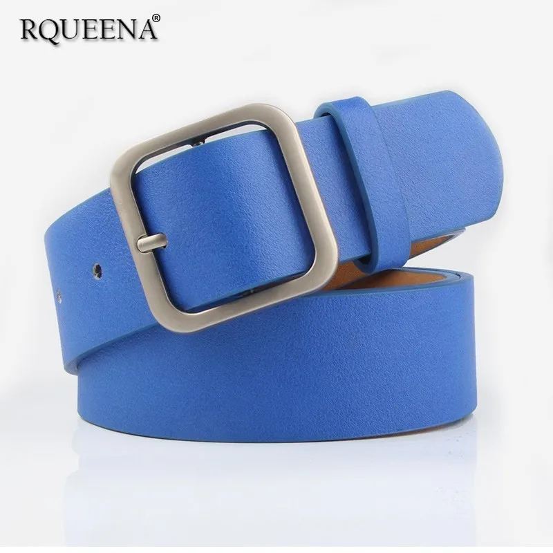 

Rqueena Korean Women's Belts Female Blue/Red/Black/White Fashion Woman Long Wide Waist PU Leather Vintage Belts For Jeans BE005