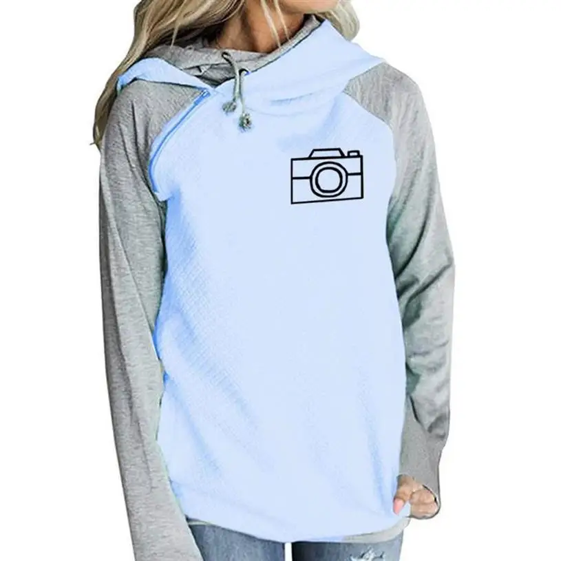 

Hoodies For Women Camera Letters Print Zipper Decoration Hoodies Tops Sweatshirts Femmes Female Cotton Print Corduroy Plus Size