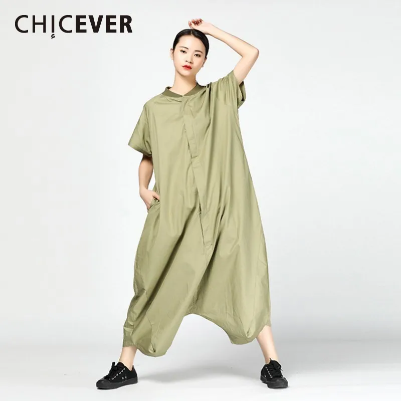 

CHICEVER Spring Vintage Overalls For Women O Neck Short Sleeve Ankle-length Loose Oversize Female Jumpsuit 2019 Fashion Korean