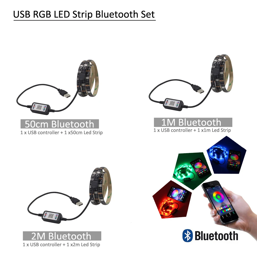 Светодиодные ленты светильник Bluetooth USB Водонепроницаемый SMD 5050 ТВ Подсветка Tria 5V