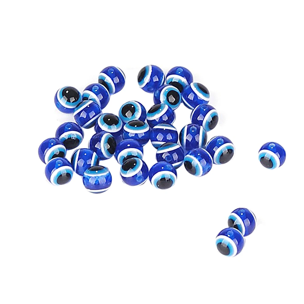 

200pcs Resin Round Blue Eye Beads Charms Spacer Beads for DIY Bracelets Necklace Jewelry Making Art Craft Project (Blue, 10mm)