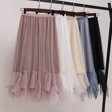 Тюлевые юбки для женщин размера плюс M-4XL эластичная плиссированная юбка средней длины с высокой талией трапециевидная Асимметричная Тюлевая юбка-пачка Rok весна лето