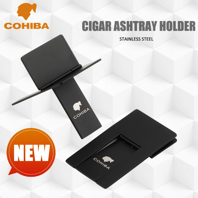 

GALINER and COHIBA Cigar Ashtray Holder Steel Foldable Stand Cigars Holder Black Silver