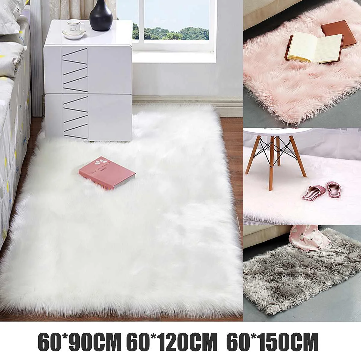 

Rectangle Fuzzy Area Rug Carpet Mat Cushion Living Room Decor Home Bedroom Bathroom Fake Wool Long Floor Carpet Cushion