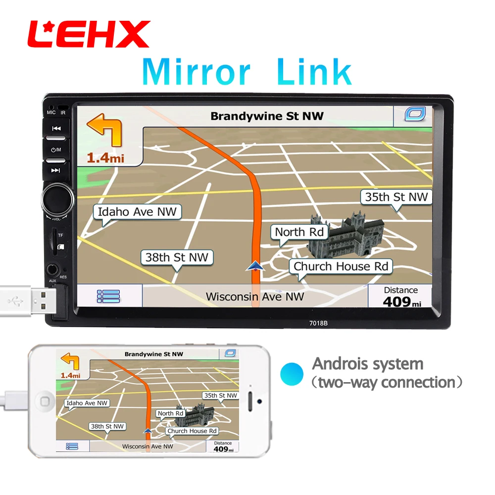 

7" HD 2 Din Touch Screen Car MP5 Player Bluetooth Stereo FM Radio USB/TF AUX In With Rear View Camera Phone Mirror Link No GPS