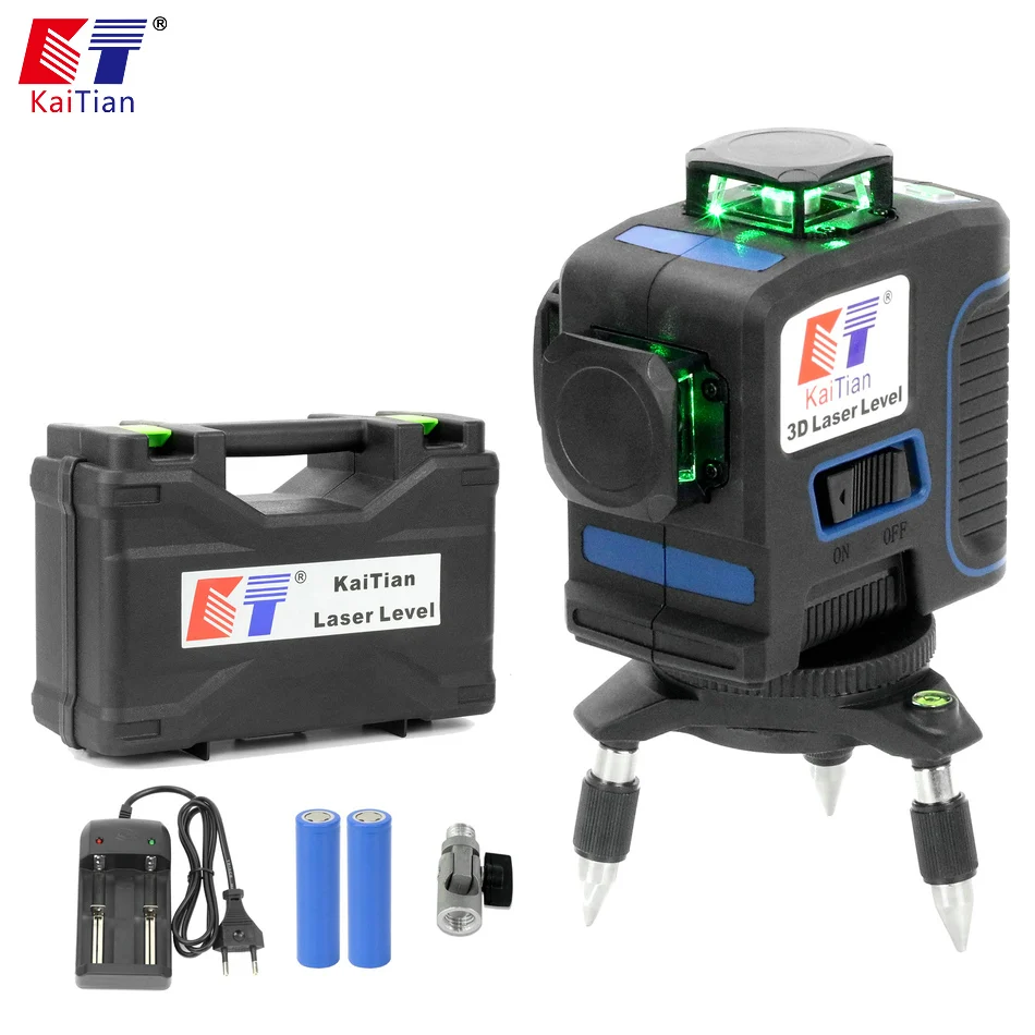 

Kaitian 3D Laser Level 360 Rotary Green 12Lines Self-Leveling Vertical Horizontal Powerful 532nm Nivel Line Level Lasers Bracket