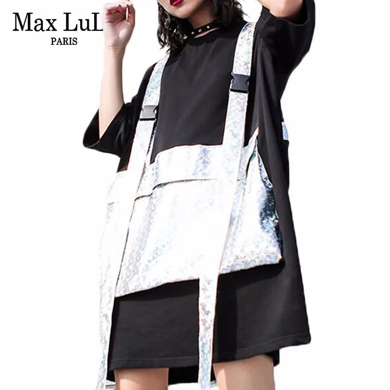 Max LuLu, летние модные корейские топы, женская одежда, женская черная хлопковая Футболка с карманом, Harajuku, уличная одежда, негабаритные Длинные футболки