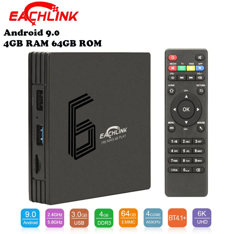 EACHLINK H6 Max Android 9 0 Смарт ТВ приставка Allwinner 4 Гб ОЗУ 64 ПЗУ 5 8 WiFi 100 Мбит/с USB3.0 BT4.1