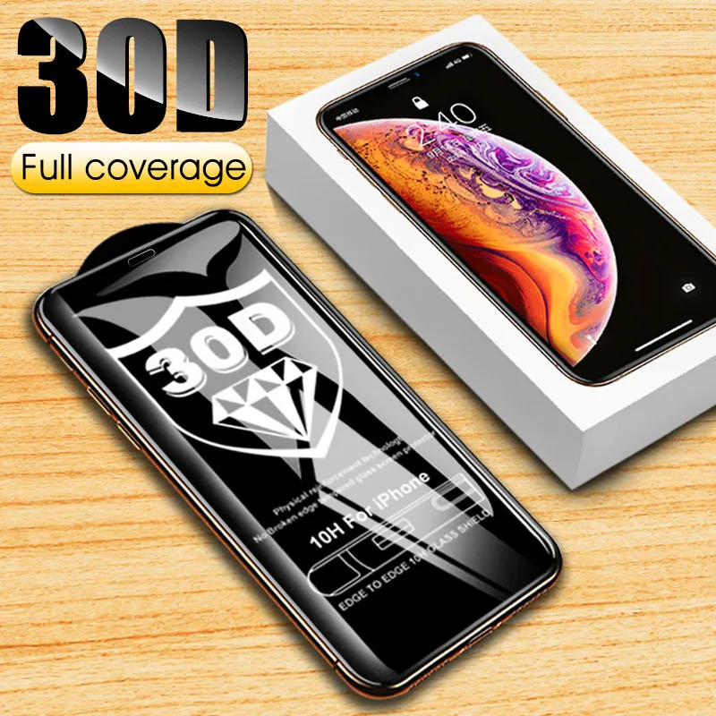 Защитное стекло 30D с изогнутыми краями для iPhone XS MAX X 10 XR 6s 6 7 8 Plus|Защитные стёкла и