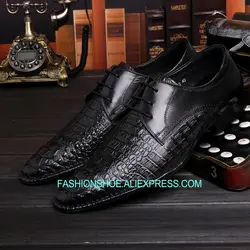 Классические деловые туфли в итальянском стиле на плоской подошве из крокодиловой кожи, мужские свадебные модельные туфли