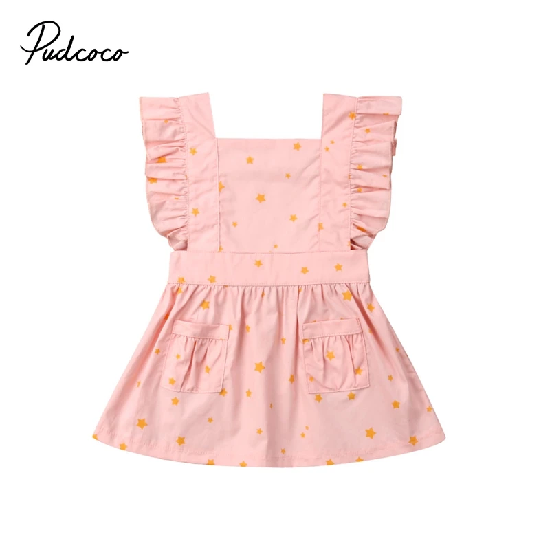 

Cute Toddler Kids Baby Girls Summer Dress Star Print Ruffles Sleeveless Pocket Tutu Dresses Party Wedding Fashion Clothes 1-5Y