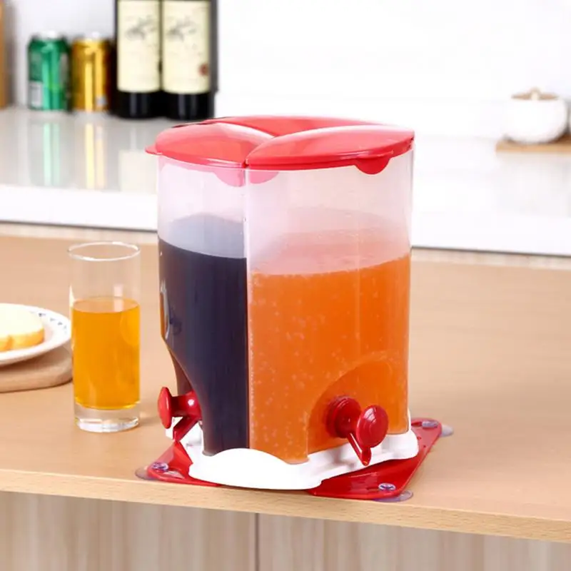 

3-compartment Juice Dispenser Rotary Suction Cup Stable Beverage Containers With Faucet Plastic Beer Barrel Drinks Dispenser