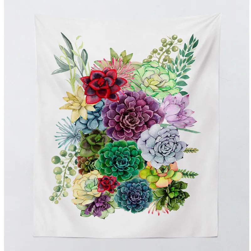 

Printed Succulents Mandala Tapestry Wall Hanging Bohemian Floral Landscape Hippie Wall Tapestry Nature Watercolor Wall Art Throw