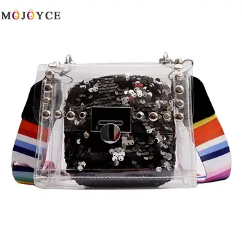 

2pcs/set Rivet Transparent Shoulder Bag Handbags Women Sequins Clear PVC Crossbody Bags