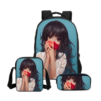 

2020 New Hot School Bag Set 3D Cartoon Printed Backpack Children Combination Bookbag Fashion Anime School Backpack Daily Mochila