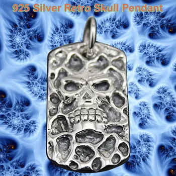 

925 Sterling Silver Punk Retro Skull Pendant Necklace Cool Knight Individuality Pendant Backside Support Laser Engraving 8C4VC
