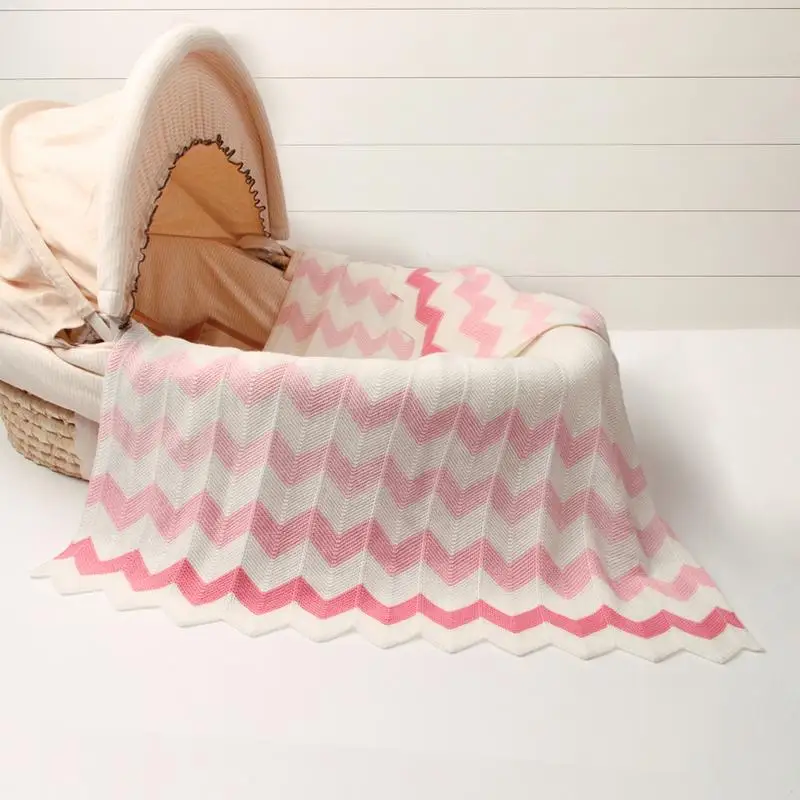 

2 Colors Children's Rhomboids Knitting Blanket Toddler Baby Wave Knitted Blanket For Boys And Girls