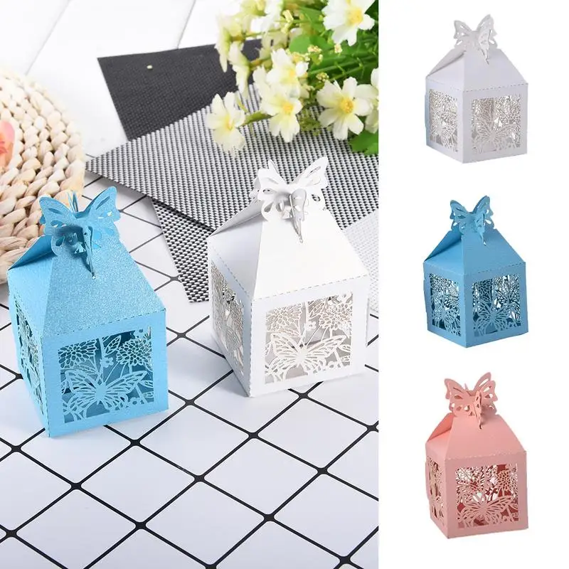 

10PCS Cartoon Butterfly Laser Cut Hollow Favors Gift Wedding Candy Favor Boxes With Ribbon Baby Shower Wedding Party Supplies
