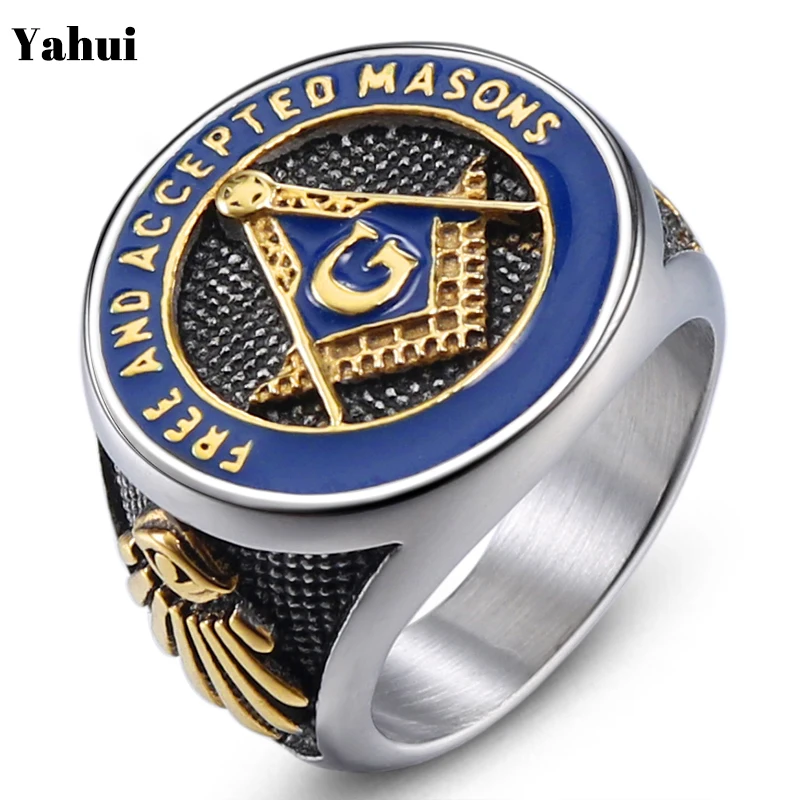 

YaHui stainless steel men's masonic ring gold biker but call Punk fashion Titanium masonic ring men's steel jewelry