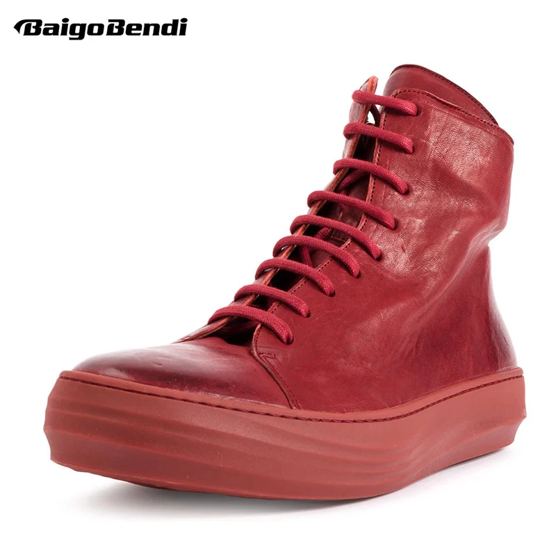 red flat ankle boots