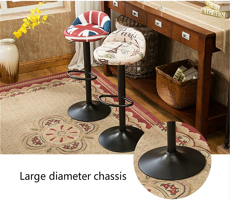 Creative Printing Lifted Bar Chair Rotated Stable Multi-function High Stool with Backrest Cloth Seat Household Leisure Stool