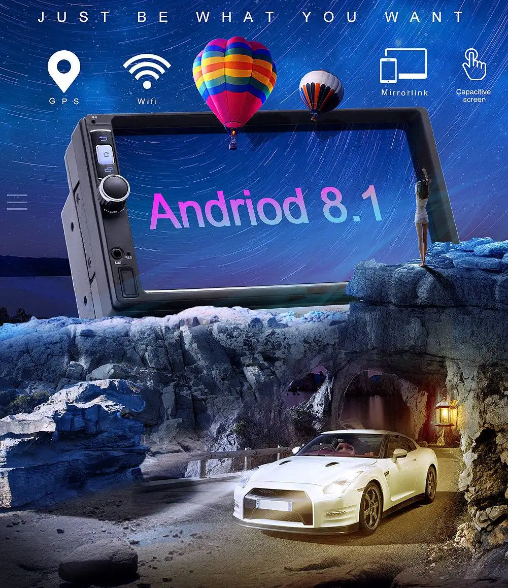 

7" Car Stereo 2 din Car Multimedia MP5 Player for Android 8.1 1+16G Bluetooth WIFI GPS Nav Car Radio HD Video Audio