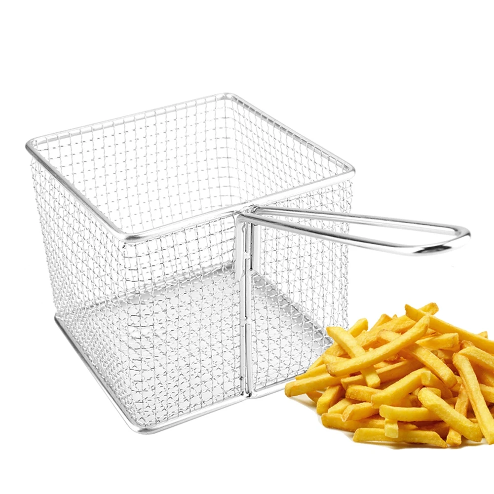 

Stainless Steel Mini Fry Cooking Baskets Small Square Fries Frying Bread Snack Baskets Cooking Chip Presentation Strainer Baskek