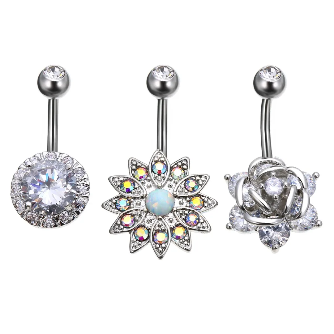 

Fashion Crystal Flower Belly Button Ring Classic Stainless Steel Body Jewelry Sexy Navel Piercing Ombligo Shellhard bijoux femme