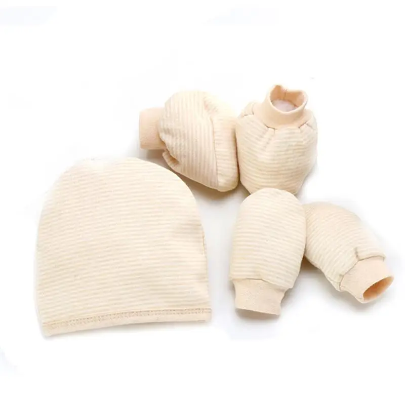 

Cotton Newborn Gloves Foot Cover Cap 3pcs Suit Baby Protective Hats Foots Socks Set