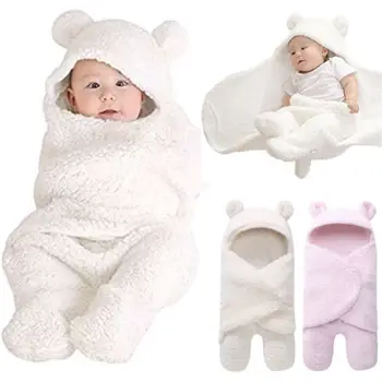 

Newborn Baby Cloth Cotton soft Boy Girl Plush Receiving Blanket Sleeping Wrap Cute Bear Blanket With Hat Soft Comfortable
