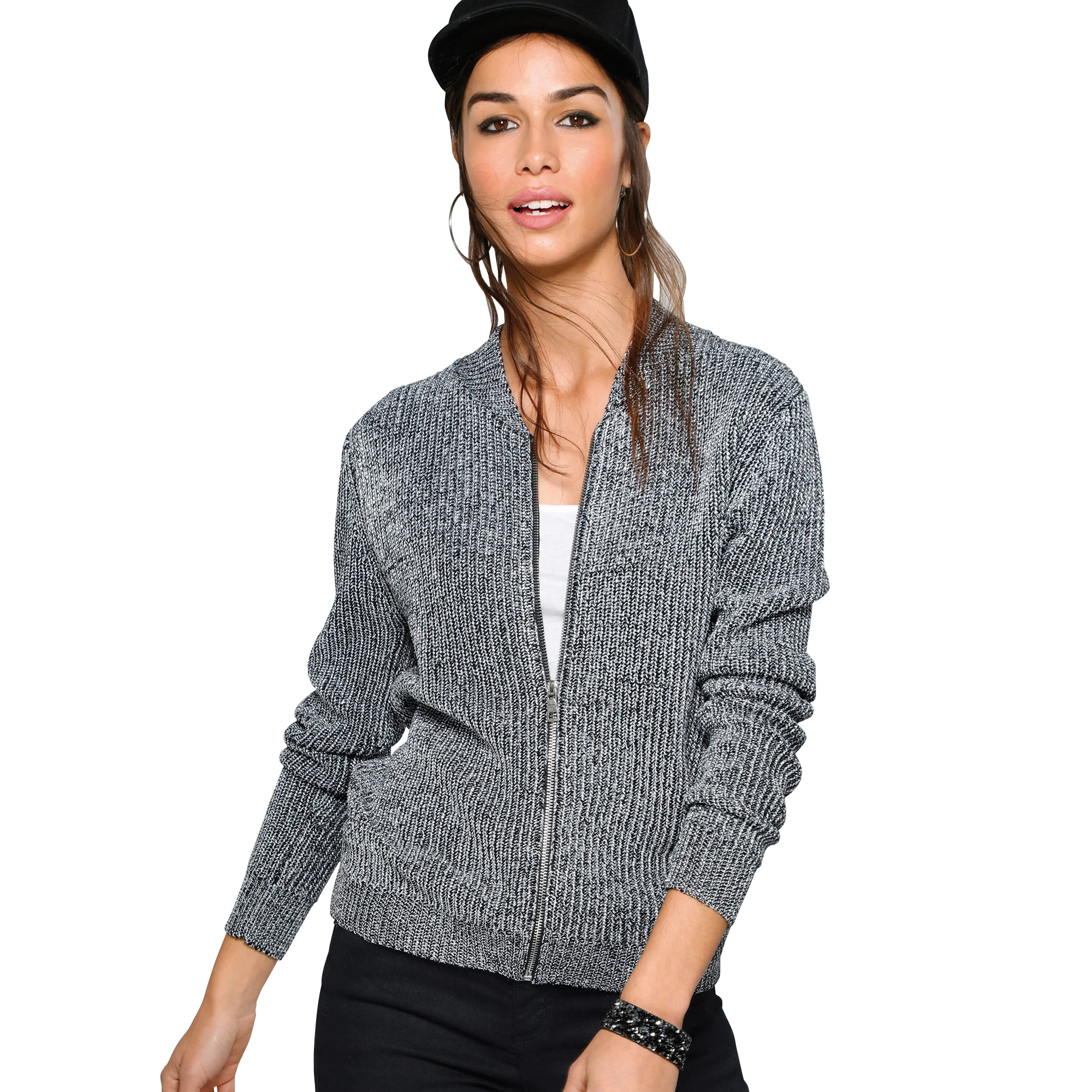 Women's pearly knitting jacket metalised yarns with zip 007304 Cardigan WOMAN WOMEN CARDIGAN