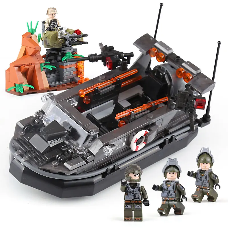

military war Assault landing boat army soldier figures with gun weapons compatible legoeinglys building blocks brick kids toys