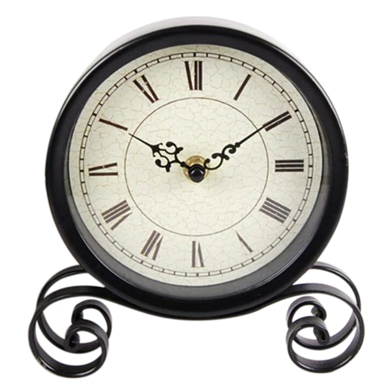 

Retro Round Small Sitting Clock Creative Art Black Classic Clock Decoration