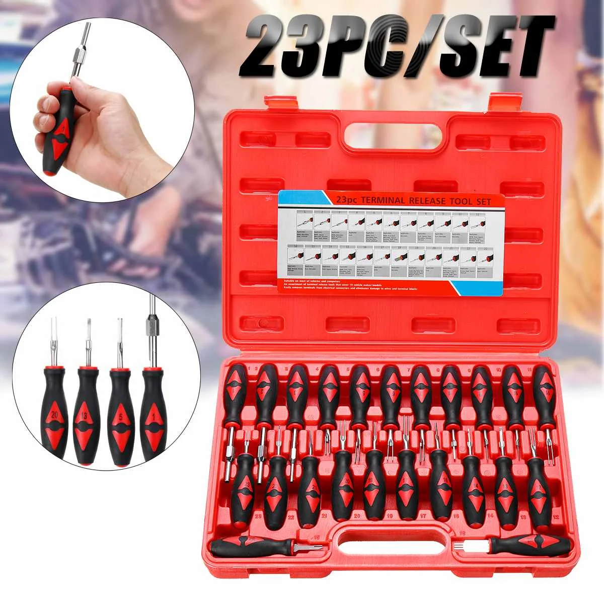 

23PCS Universal Terminal Release Tools Set Harness Connector Remover Tool Package Hand Tool Kit with Plastic Toolbox Storage
