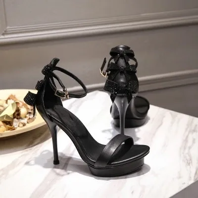 

2018 Hot Summer Shoes Woman Sandals Leather Butterfly-Knot Super High Thin Heels Design Sandals Elegant Party Tipe Shoes Woman