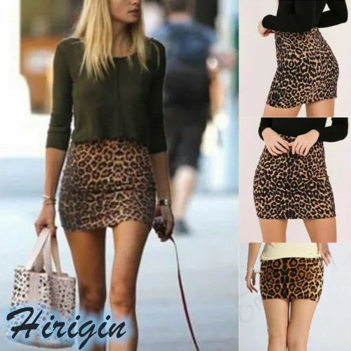 

Summer Skirts Hot Womens Casual Leopard Printed Mini A-Lined Skirt Elastic High Waist Mini A-Lined Skirts