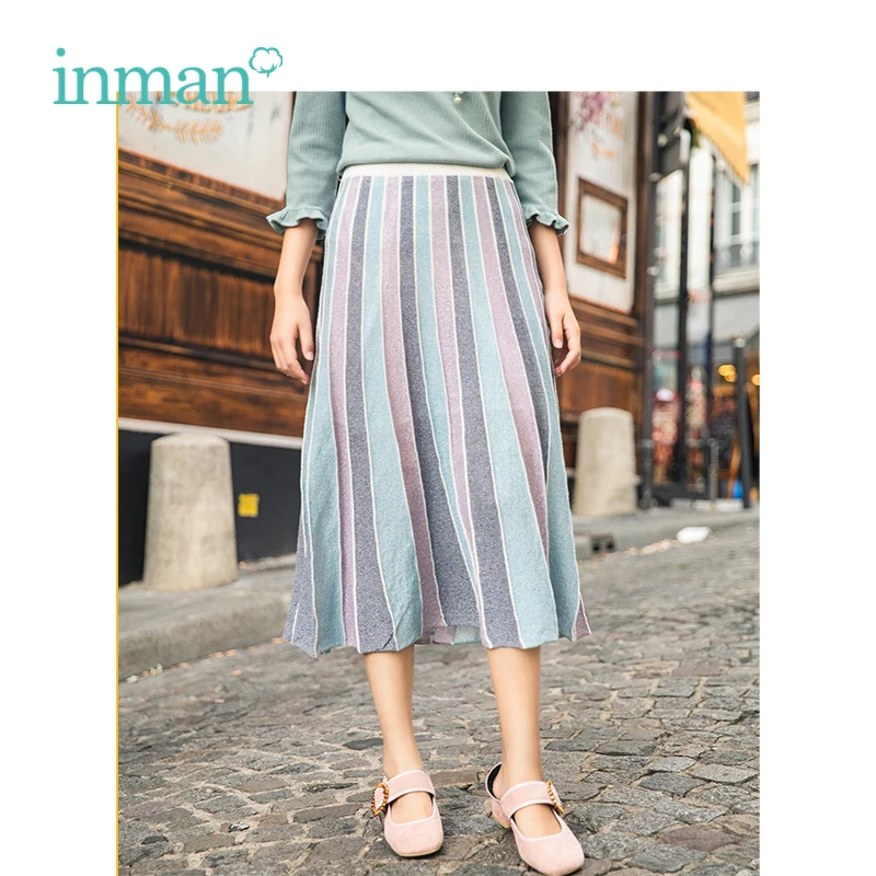 

INMAN 2019 Spring New Arrival High Waist Slim Literary Casual All Matched Fashion A-lineA Fairy Style Women Skirt