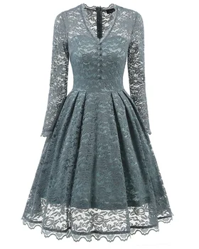 

New Pattern Suit-dress Autumn Clothing Lace V Collar Dress Woman