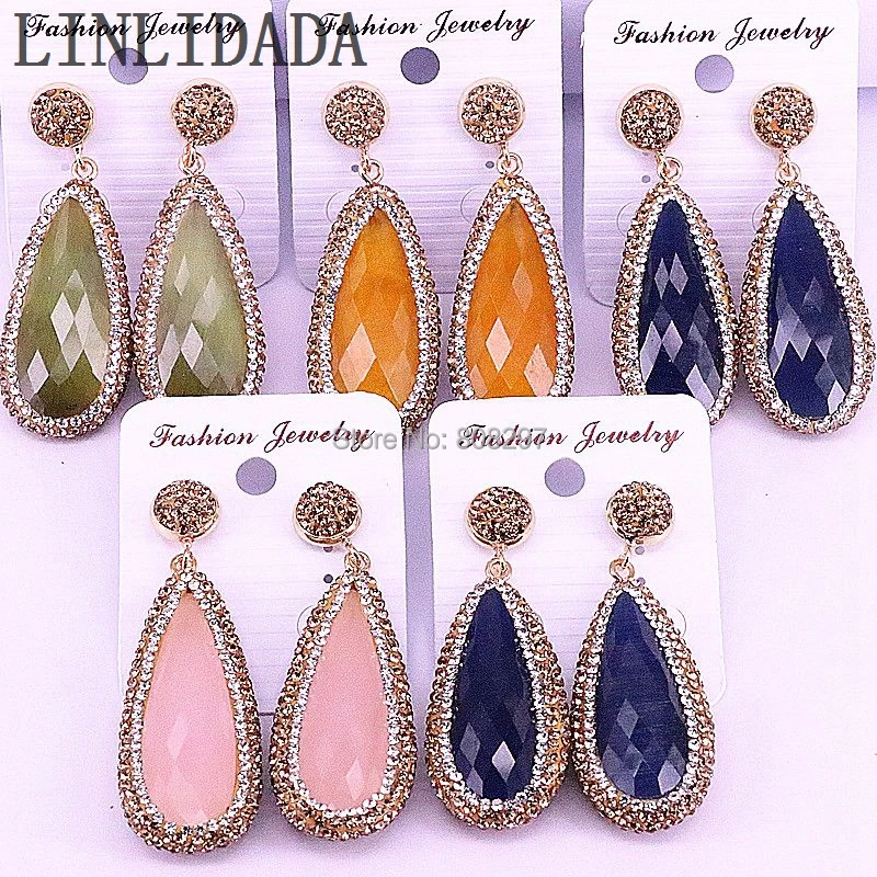 

5Pair Rhinestone Paved Multi colors Drop Cat Eye Stone Dangle Earrings Fashion Jewelry Women's Earrings