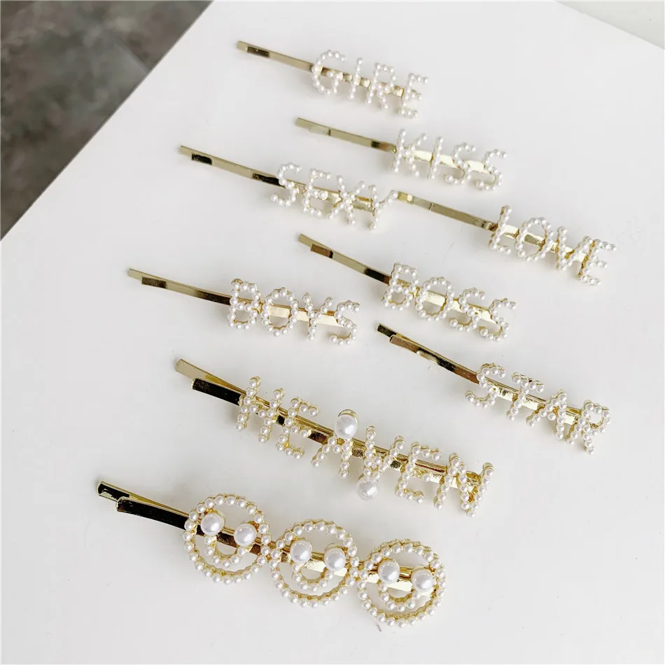 

MESTILO New Women Elegant Pearls Hair Clip Barrette Korean Hairpin Barrette Headdress Letter Hair Accessories Girls Hair Clip