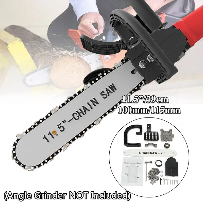 

DIY Woodworking Electric Chainsaw Transfer Conversion Head Bracket 11.5 Inch Electric Chainsaw for 100 115 Angle Grinder Set