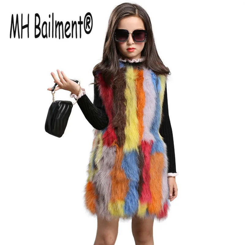 Natural Fox fur Children Colorful Vest Winter Warm Thick Girls Real Fox Fur Vest Can Customize Size Waistcoat V#16 Natural Fox fur Children Colorful Vest Winter Warm Thick Girls Real Fox Fur Vest Can Customize Size Waistcoat V#16