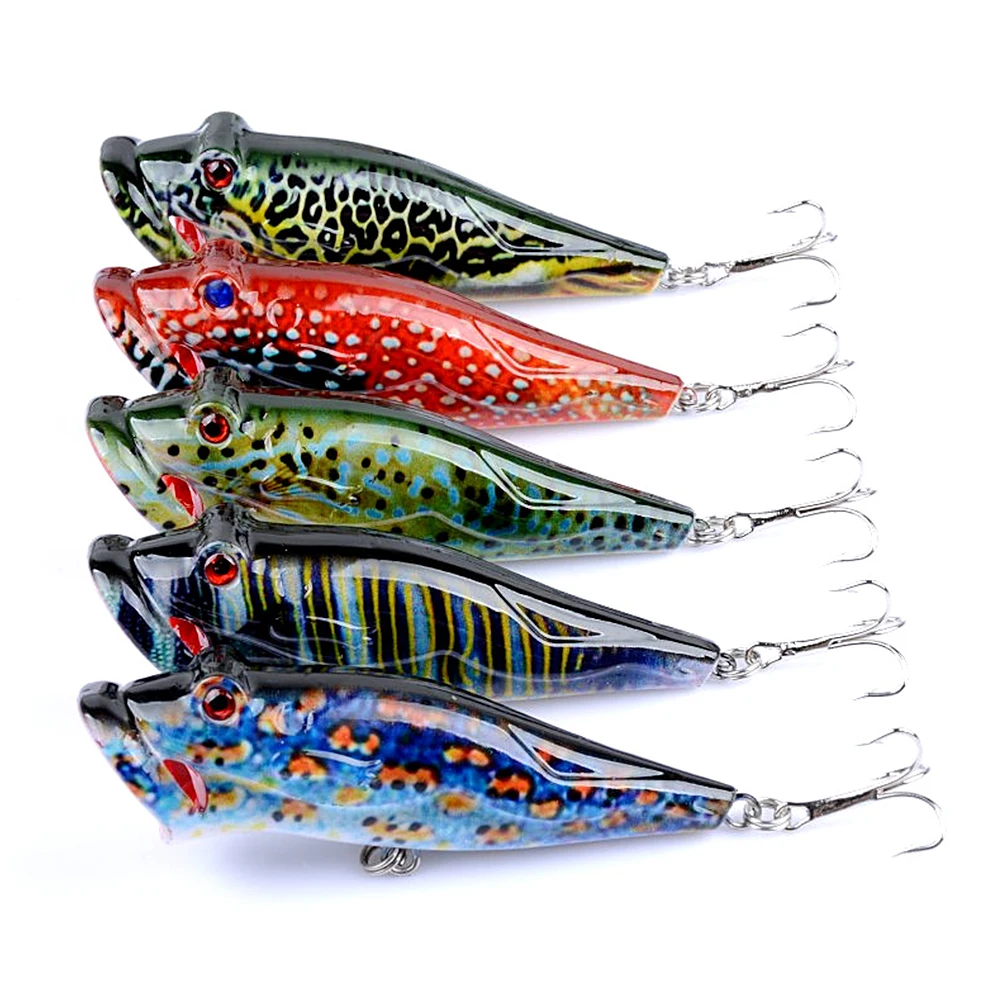 

Lixada Popper Fishing Lures 8cm 12.4g Artificial Top Water Fishing Lure 3D Eyes Hard Lure for Saltwater Freshwater 5 Colors