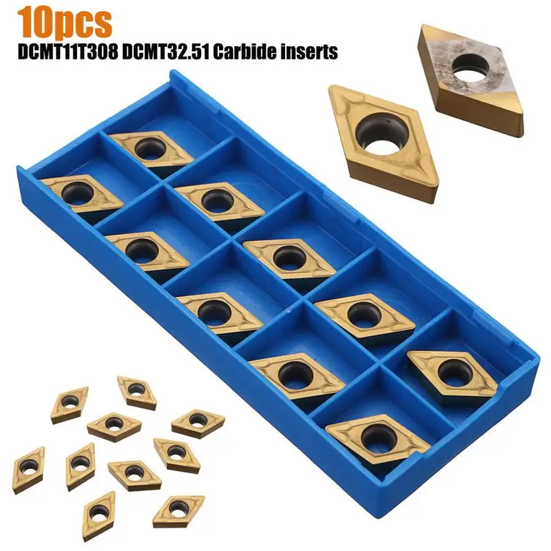

NEW 10pcs/pack DCMT11T308 DCMT32.51 Lathe Carbide inserts Blades Set For CNC insert Outside Turning Tool Milling Cutter Dropship