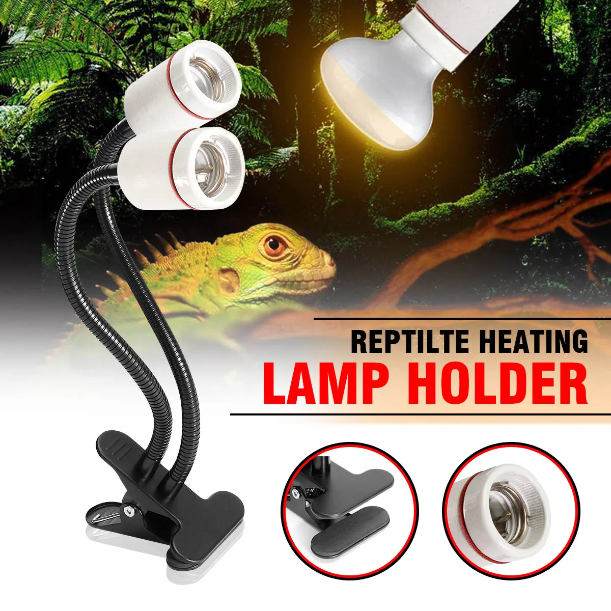 

300W E27 Infrared Ceramic Pet Heating Lamp Reptile Box Insulation Lamp Desktop Bracket Clip Animal and Plant Growth Light