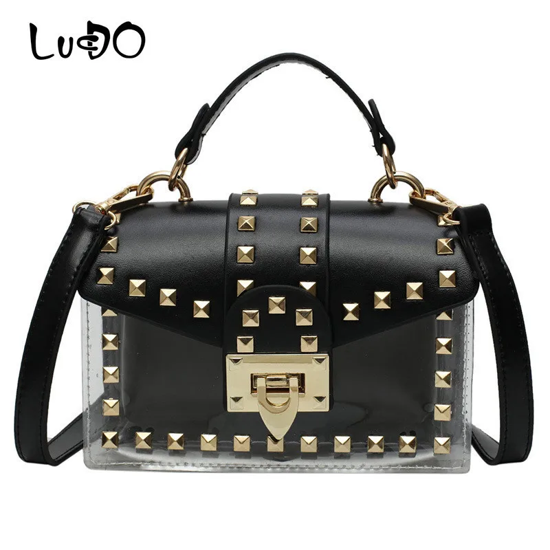 

LUCDO Brand Summer PVC Transparent Jelly Women Messenger Bags Fashion 2019 New Rivet Chain Clear Shoulder Bag Mini Beach Bag Sac
