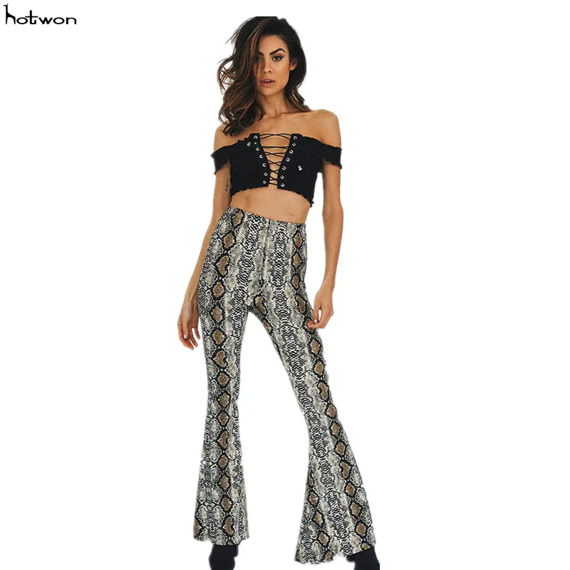 Брюки женские с высокой талией модные пикантные джоггеры из змеиной кожи принтом