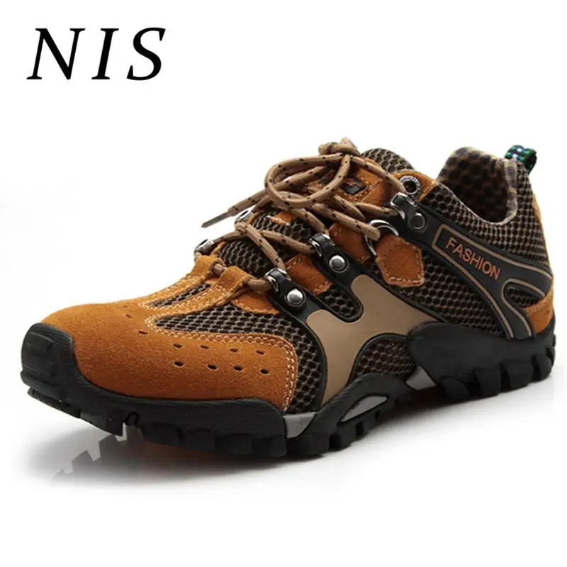

NIS Breathable Mesh Faux Suede Patchwork Men Shoes Outdoor Sports Climbing Hiking Sneakers Men Casual Shoes Large Size Eur39-46