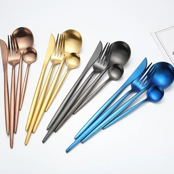 

Black Cutlery 4pcs/set Stainless Steel Dinnerware Set Cutlery Dinner Tableware Western Fork Set Drop Shipping Silverware